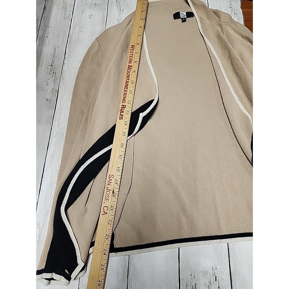 Saks Fifth Avenue Silk/Cashmere Cream/Black Open Front Cardigan Women Sz M - Picture 6 of 7